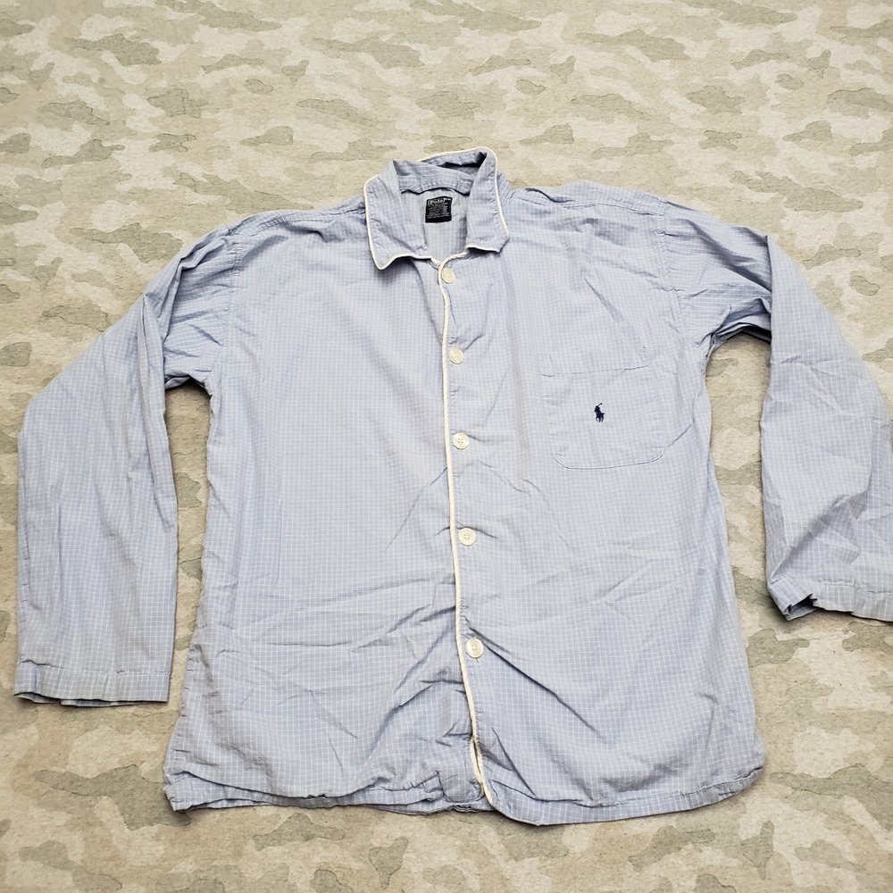 VTG Polo Ralph Lauren Sleepwear Shirt Mens S/M Blue Long Sleeve Button Up‎ Check